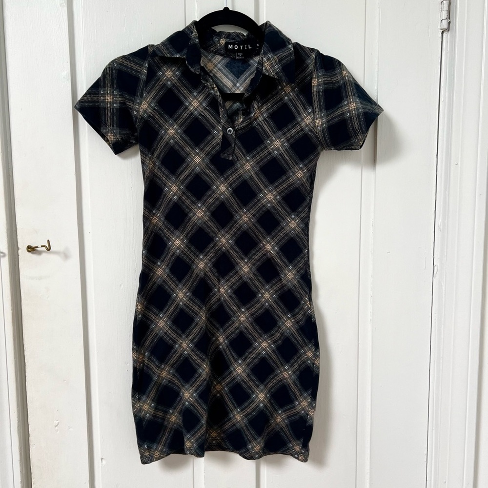 Motel Rocks Navy Plaid Mini Dress